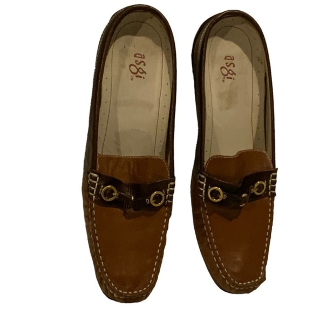 ASGI Brown/Tan Leather Slip On Mule Loafer Shoes Size 10M